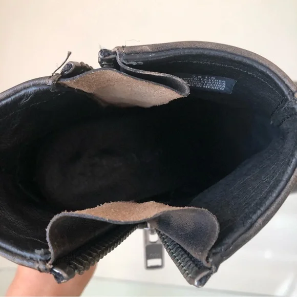 Hinge barris distressed leather ankle boots double zip heeled booties - Picture 10 of 14